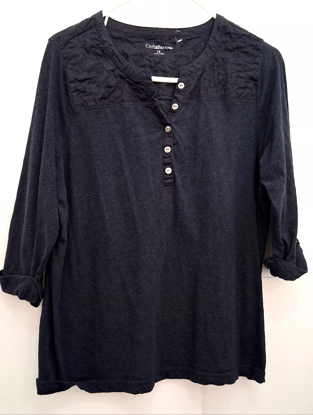 CROFT & BARROW Navy Quilted Short Sleeve Top Size 1X